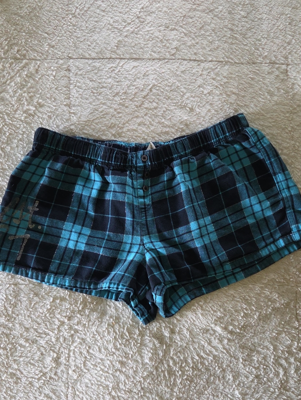 Women’s Plaid Sleep Shorts in Teal and Black